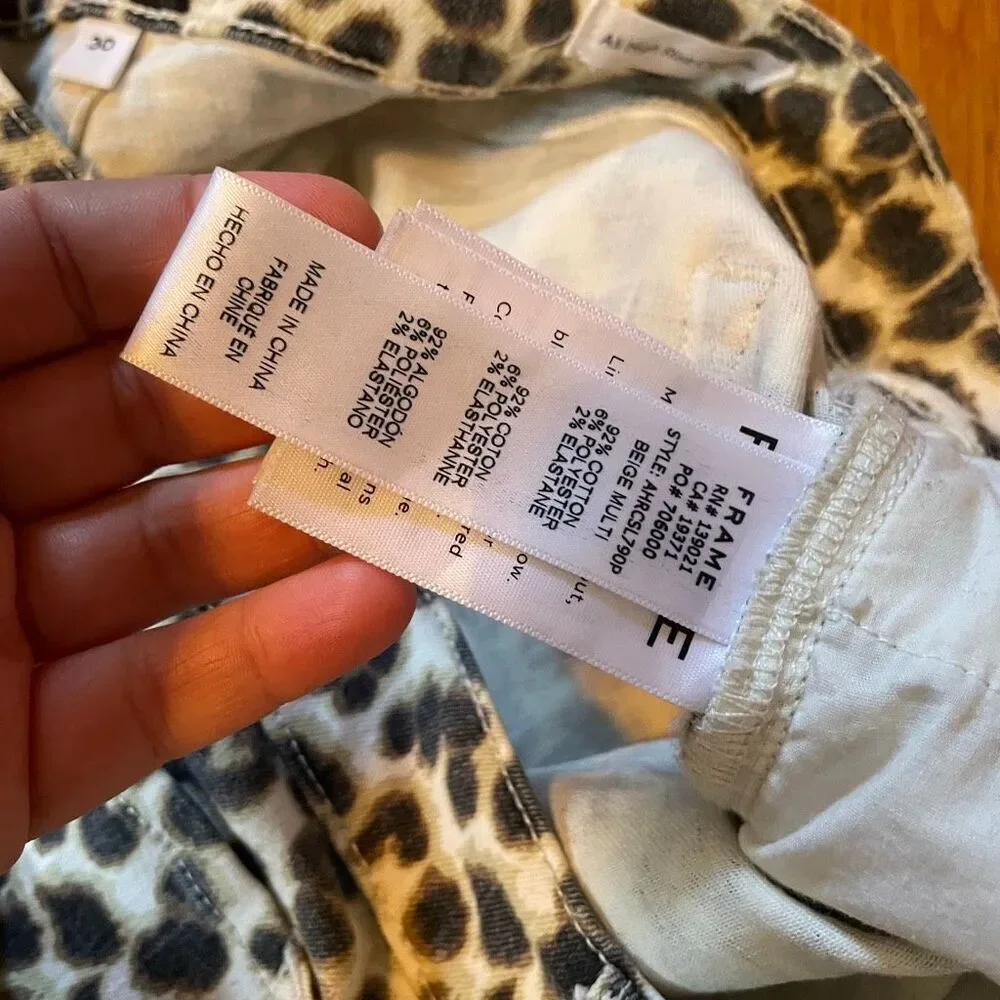 FRAME | ali high rise cigarette jeans beige leopard print 30